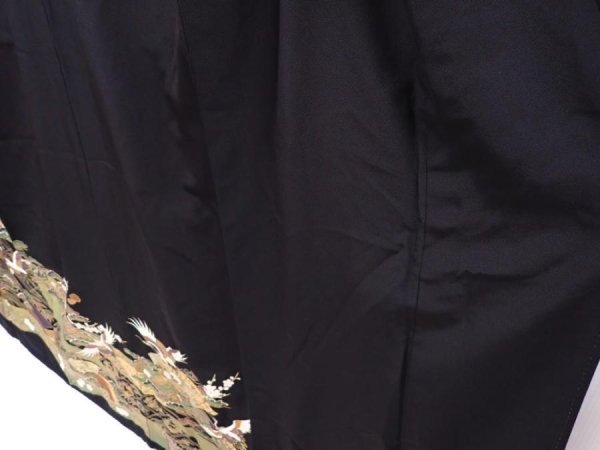 Photo4: 6309T11z1200 Vintage Japanese Kimono Silk TOMESODE Flying crane Black (4)