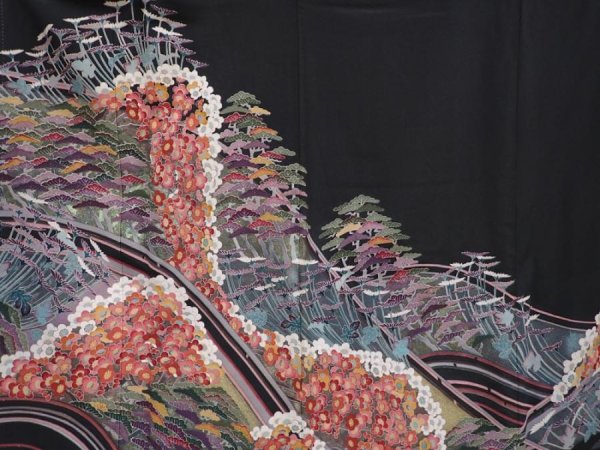 Photo8: 6309T12z1550  Japanese Kimono Silk ARTIST WORK TOMESODE Plum blossom (8)