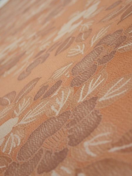 Photo4: 2M03z90  Japanese Kimono Silk  FABRIC Camellia Light brown 64.2x14.2 (4)