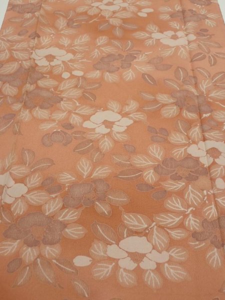 Photo1: 2M05z90  Japanese Kimono Silk  FABRIC Camellia Light brown 63.8x14.2 (1)
