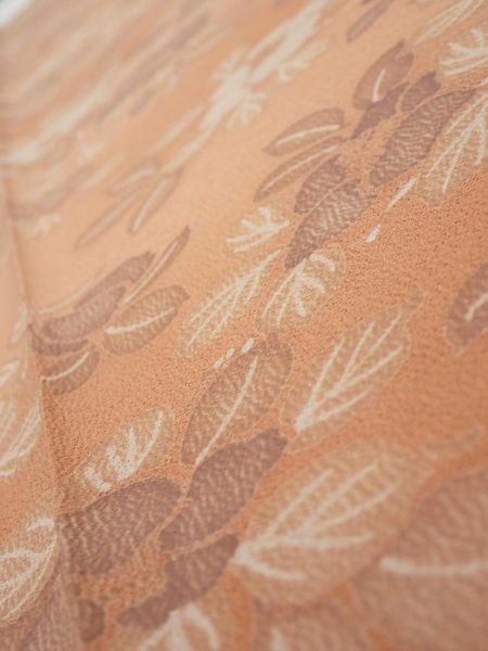 Photo5: 2M07z50  Japanese Kimono Silk  FABRIC Camellia Light brown 60.6x7.5 (5)