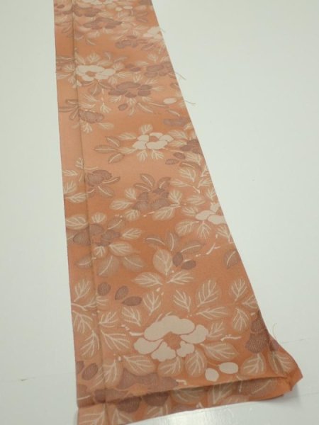 Photo2: 2M08z50  Japanese Kimono Silk  FABRIC Camellia Light brown 60.6x7.5 (2)