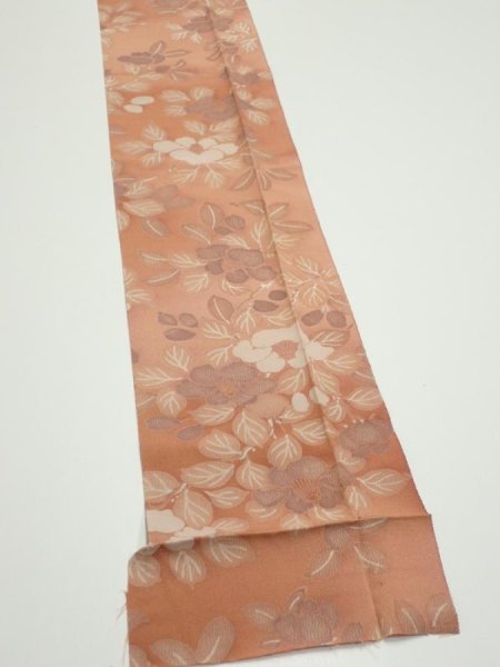 Photo2: 2M09z60  Japanese Kimono Silk  FABRIC Camellia Light brown 81.5x6.7 (2)