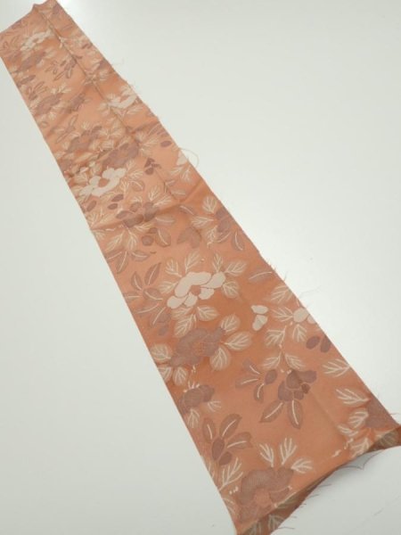 Photo1: 2M10z30  Japanese Kimono Silk  FABRIC Camellia Light brown 39.4x6.7 (1)