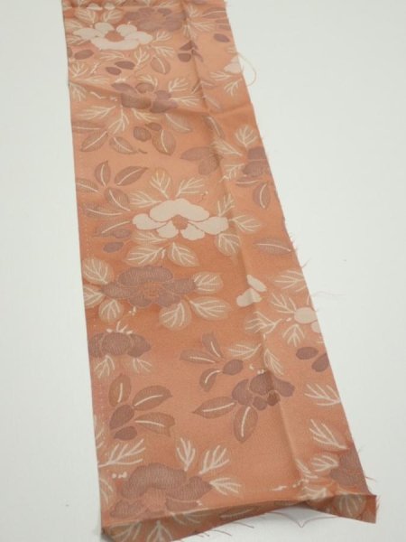 Photo3: 2M10z30  Japanese Kimono Silk  FABRIC Camellia Light brown 39.4x6.7 (3)