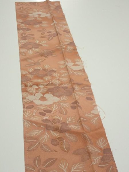Photo4: 2M10z30  Japanese Kimono Silk  FABRIC Camellia Light brown 39.4x6.7 (4)