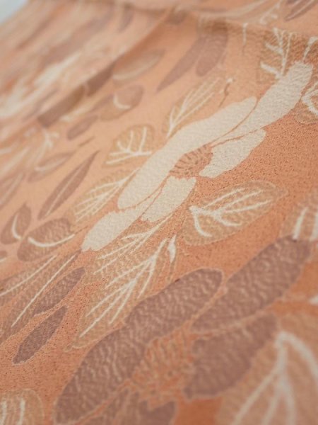 Photo5: 2M10z30  Japanese Kimono Silk  FABRIC Camellia Light brown 39.4x6.7 (5)