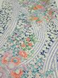 Photo1: 2M01z80  Japanese Kimono Silk  FABRIC Flowers Navy 63.0x14.4 (1)