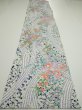 Photo5: 2M03z90  Japanese Kimono Silk  FABRIC Flowers Navy 66.5x14.4 (5)