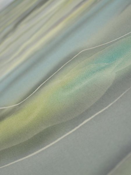 Photo4: 2M01z60  Japanese Kimono Silk  FABRIC  Light gray, Lime 42.1x14.4 (4)