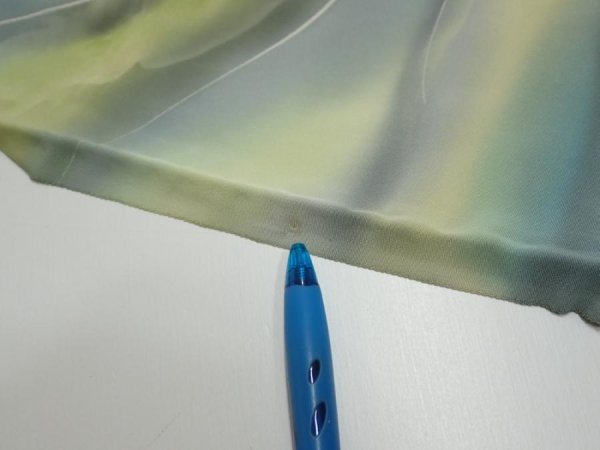 Photo7: 2M01z60  Japanese Kimono Silk  FABRIC  Light gray, Lime 42.1x14.4 (7)