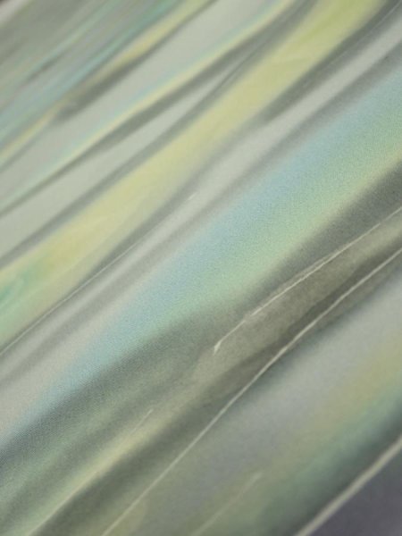 Photo4: 2M04z90  Japanese Kimono Silk  FABRIC  Light gray, Lime 65.4x14.4 (4)