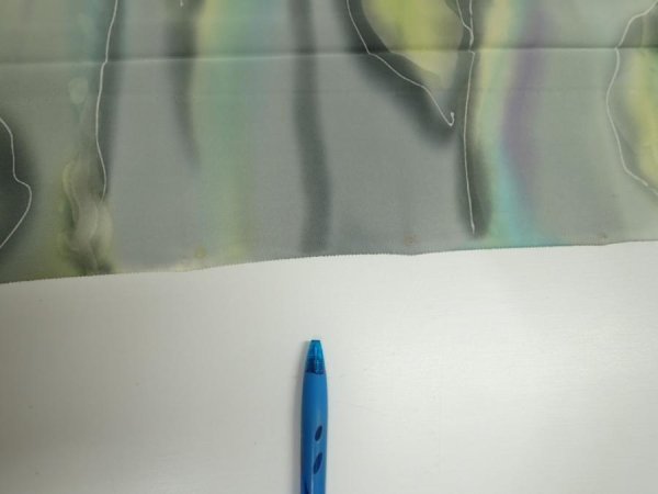 Photo6: 2M04z90  Japanese Kimono Silk  FABRIC  Light gray, Lime 65.4x14.4 (6)