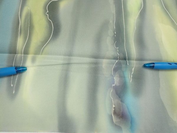 Photo8: 2M04z90  Japanese Kimono Silk  FABRIC  Light gray, Lime 65.4x14.4 (8)