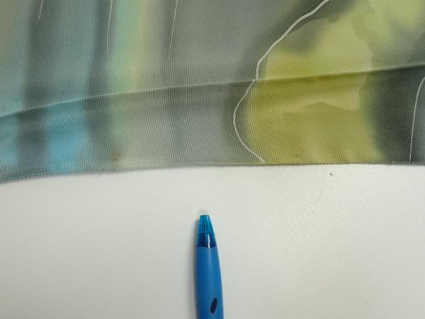 Photo9: 2M04z90  Japanese Kimono Silk  FABRIC  Light gray, Lime 65.4x14.4 (9)