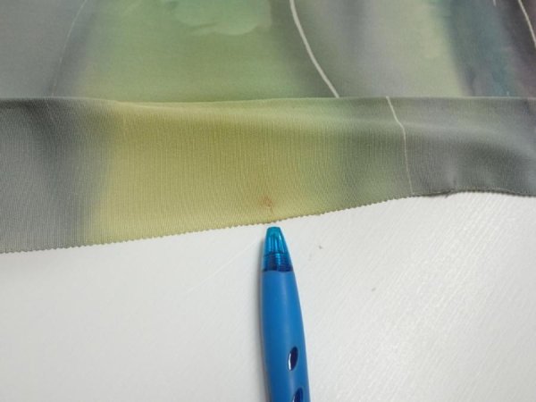 Photo7: 2M05z90  Japanese Kimono Silk  FABRIC  Light gray, Lime 65.4x14.4 (7)