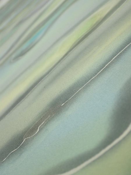 Photo4: 2M06z90  Japanese Kimono Silk  FABRIC  Light gray, Lime 65.7x14.4 (4)