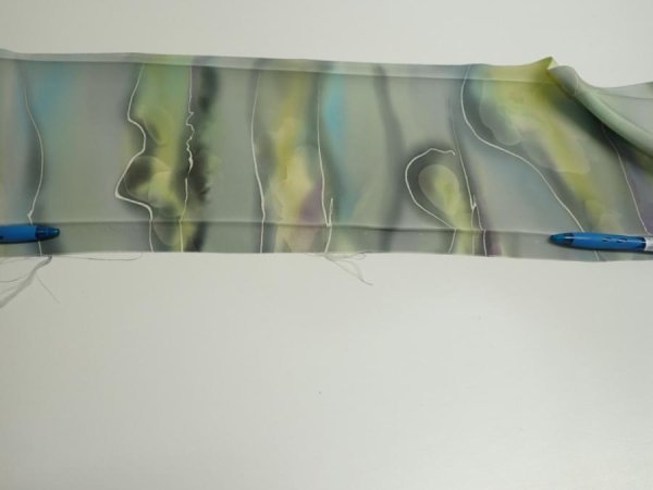 Photo7: 2M07z50  Japanese Kimono Silk  FABRIC  Light gray, Lime 62.2x7.5 (7)