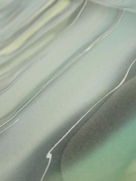 Photo3: 2M10z30  Japanese Kimono Silk  FABRIC  Light gray, Lime 35.4x6.7 (3)