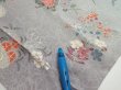 Photo6: 2M01z60  Japanese Kimono Silk  FABRIC Flowers Light gray 42.5x15.0 (6)