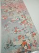 Photo2: 2M03z90  Japanese Kimono Silk  FABRIC Flowers Light gray 65.4x15.0 (2)