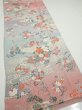 Photo2: 2M05z90  Japanese Kimono Silk  FABRIC Flowers Light gray 65.7x14.8 (2)