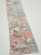 Photo2: 2M09z60  Japanese Kimono Silk  FABRIC Flowers Light gray 80.3x7.5 (2)
