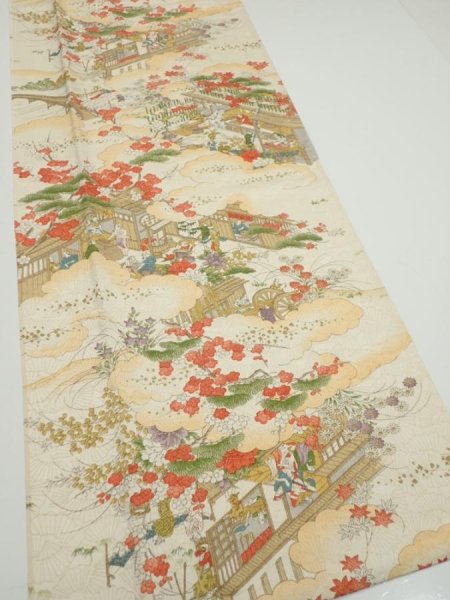 Photo2: 2M05z90  Japanese Kimono Silk  FABRIC Edo era Off-white 68.1x14.4 (2)