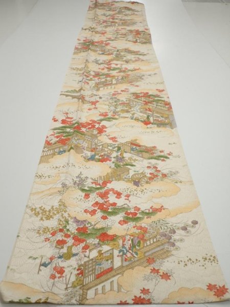 Photo5: 2M05z90  Japanese Kimono Silk  FABRIC Edo era Off-white 68.1x14.4 (5)