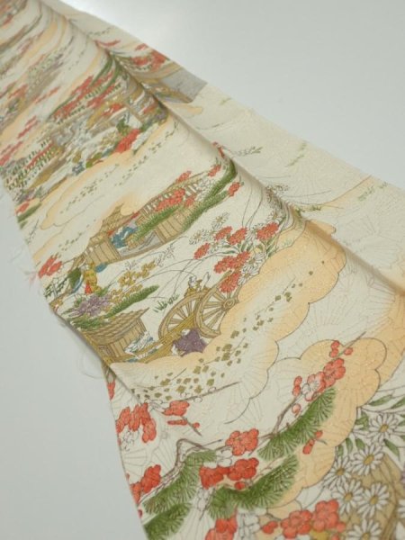 Photo1: 2M08z50  Japanese Kimono Silk  FABRIC Edo era Off-white 60.6x7.3 (1)