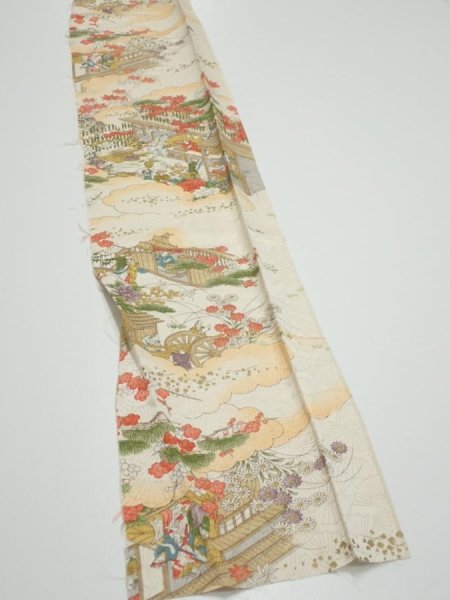 Photo2: 2M08z50  Japanese Kimono Silk  FABRIC Edo era Off-white 60.6x7.3 (2)