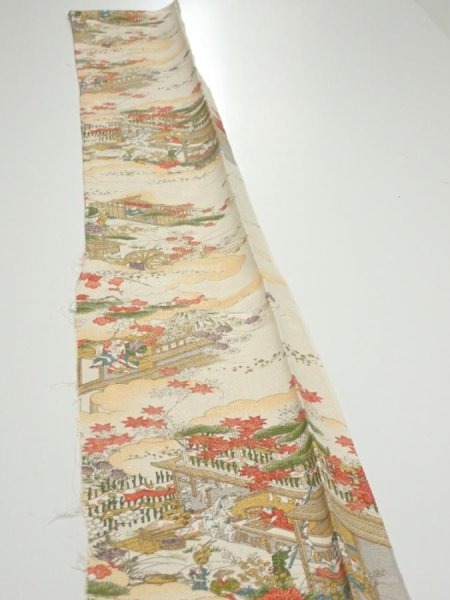 Photo3: 2M08z50  Japanese Kimono Silk  FABRIC Edo era Off-white 60.6x7.3 (3)