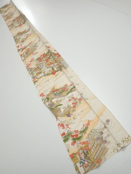 Photo5: 2M08z50  Japanese Kimono Silk  FABRIC Edo era Off-white 60.6x7.3 (5)