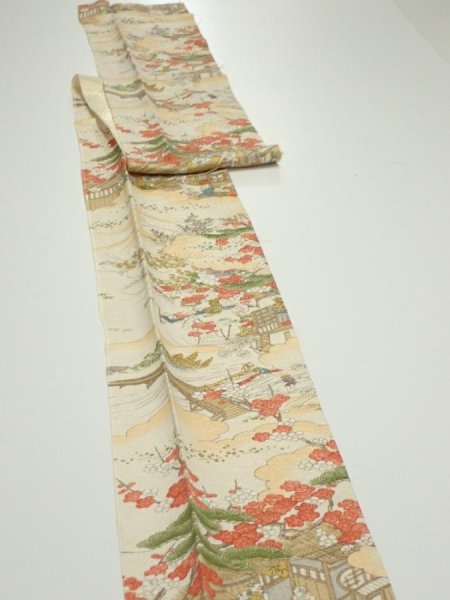 Photo3: 2M09z60  Japanese Kimono Silk  FABRIC Edo era Off-white 85.0x6.9 (3)