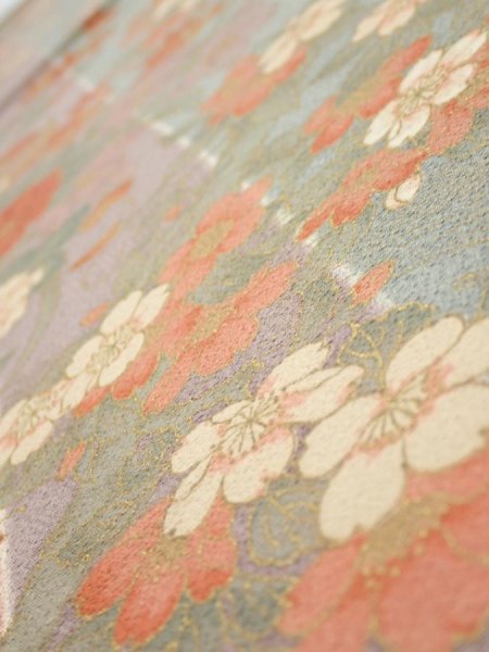 Photo4: 1F01z70  Japanese Kimono Silk  FABRIC Bird Dull light blue 44.9x15.0 (4)