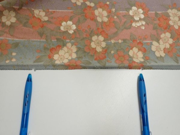 Photo7: 1F02z70  Japanese Kimono Silk  FABRIC Bird Dull light blue 44.1x15.0 (7)