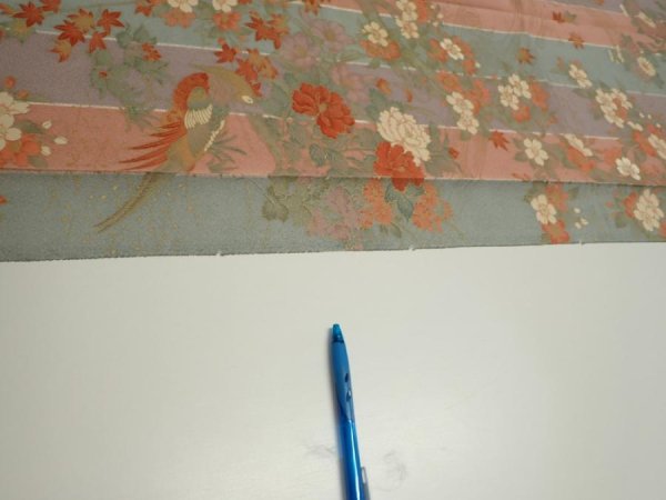 Photo6: 1F03z90  Japanese Kimono Silk  FABRIC Bird Dull light blue 65.7x15.0 (6)