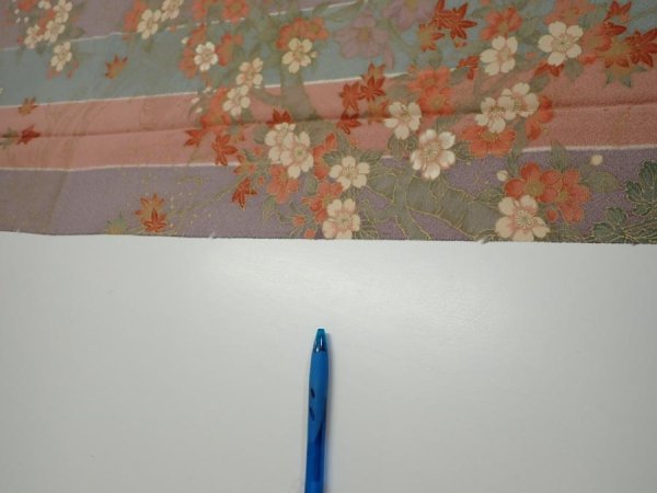 Photo7: 1F03z90  Japanese Kimono Silk  FABRIC Bird Dull light blue 65.7x15.0 (7)