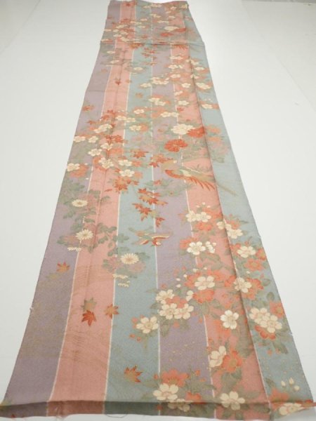 Photo5: 1F04z90  Japanese Kimono Silk  FABRIC Bird Dull light blue 65.7x14.8 (5)