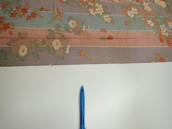 Photo6: 1F04z90  Japanese Kimono Silk  FABRIC Bird Dull light blue 65.7x14.8 (6)