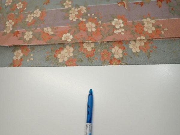 Photo7: 1F04z90  Japanese Kimono Silk  FABRIC Bird Dull light blue 65.7x14.8 (7)