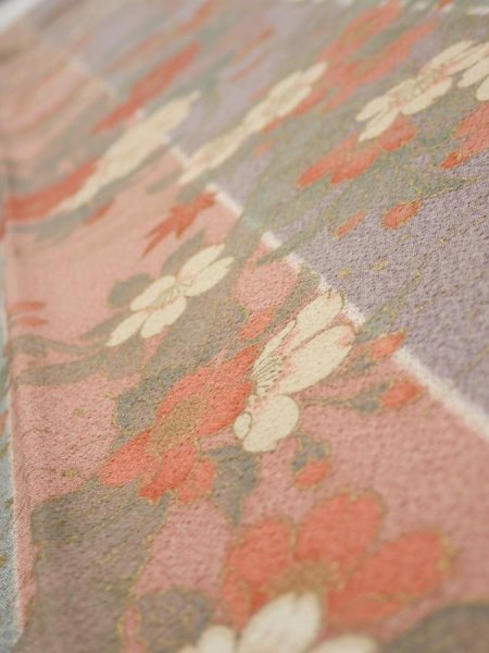 Photo4: 1F05z90  Japanese Kimono Silk  FABRIC Bird Dull light blue 63.4x14.8 (4)