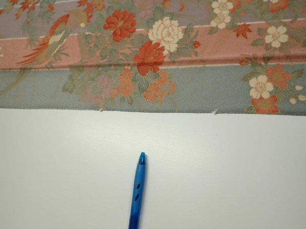 Photo6: 1F05z90  Japanese Kimono Silk  FABRIC Bird Dull light blue 63.4x14.8 (6)