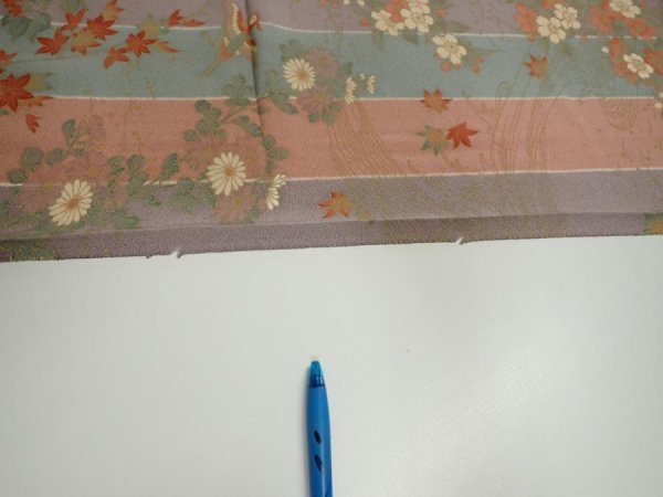 Photo7: 1F05z90  Japanese Kimono Silk  FABRIC Bird Dull light blue 63.4x14.8 (7)