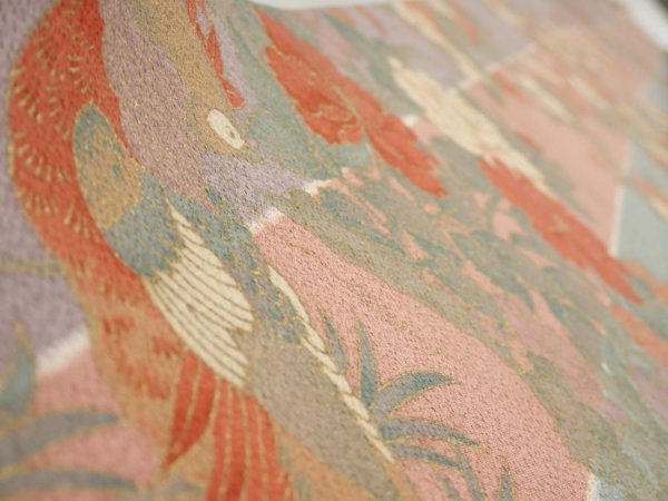 Photo4: 1F08z40  Japanese Kimono Silk  FABRIC Bird Dull light blue 59.1x7.3 (4)