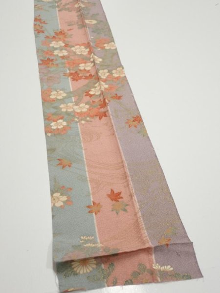 Photo2: 1F09z60  Japanese Kimono Silk  FABRIC Bird Dull light blue 76.4x7.3 (2)