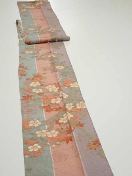 Photo3: 1F09z60  Japanese Kimono Silk  FABRIC Bird Dull light blue 76.4x7.3 (3)