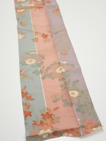 Photo3: 1F10z30  Japanese Kimono Silk  FABRIC Bird Dull light blue 39.8x7.3 (3)