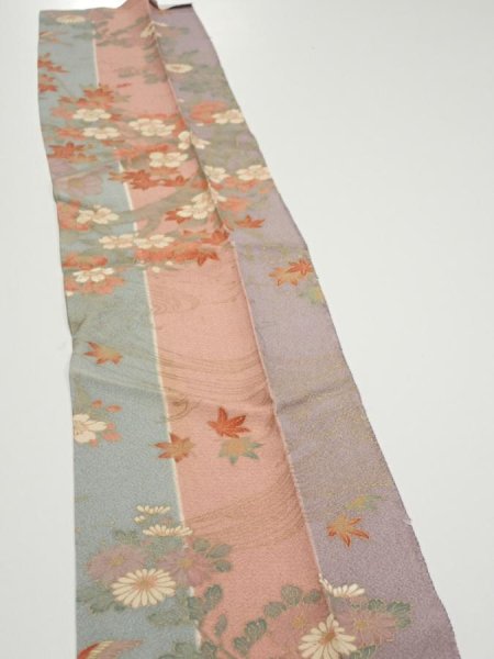 Photo4: 1F10z30  Japanese Kimono Silk  FABRIC Bird Dull light blue 39.8x7.3 (4)