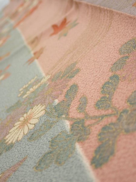 Photo5: 1F10z30  Japanese Kimono Silk  FABRIC Bird Dull light blue 39.8x7.3 (5)